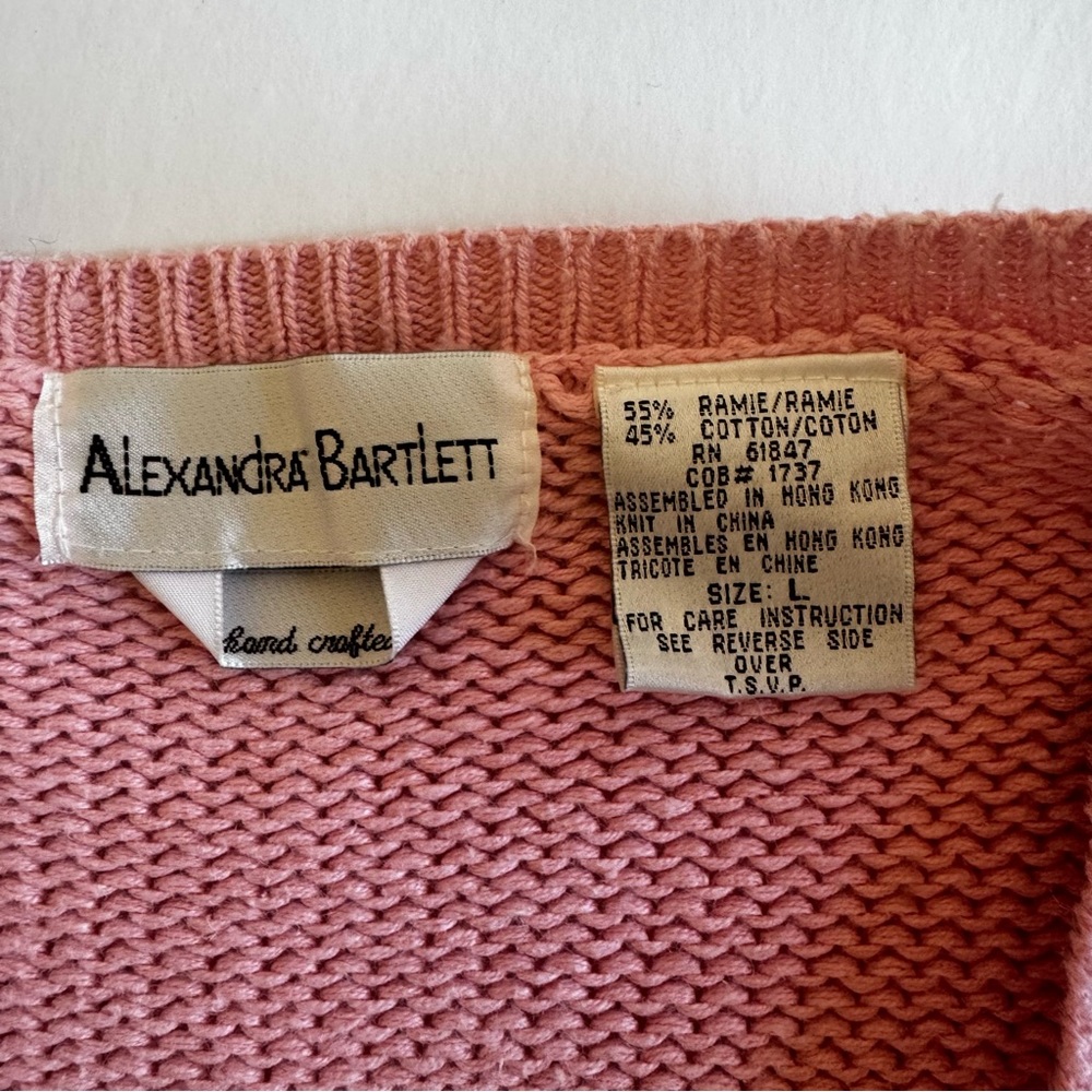 Alexandra Bartlett size LARGE Easter Sweater cardigan Pink bunny eggs Vintage - Picture 2 of 16